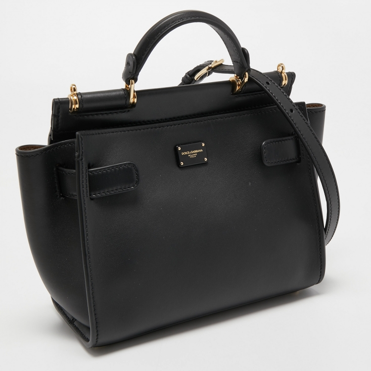 مملوكة مسبقًا Dolce & Gabbana Black Leather Sicily 62 Top Handle Bag