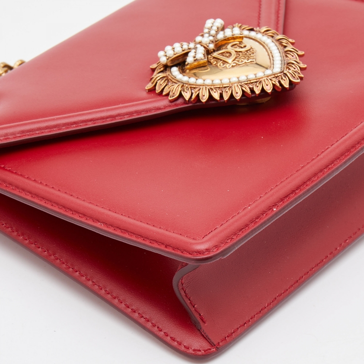 Pre Owned Dolce & Gabbana Red Leather Medium Devotion Flap Shoulder Bag
