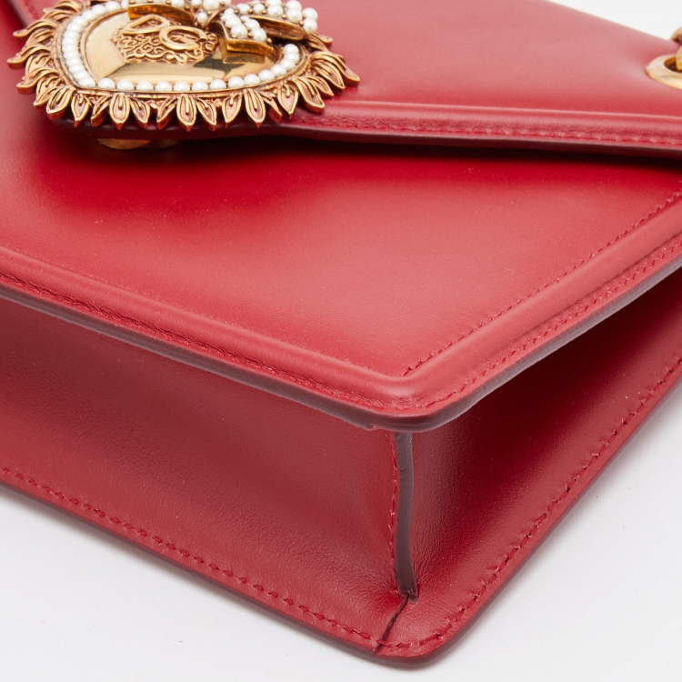 Pre Owned Dolce & Gabbana Red Leather Medium Devotion Flap Shoulder Bag