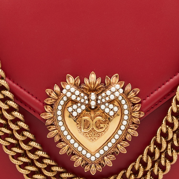 Pre Owned Dolce & Gabbana Red Leather Medium Devotion Flap Shoulder Bag