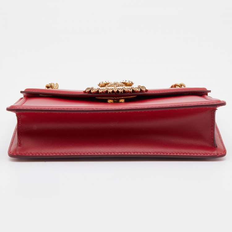 Pre Owned Dolce & Gabbana Red Leather Medium Devotion Flap Shoulder Bag