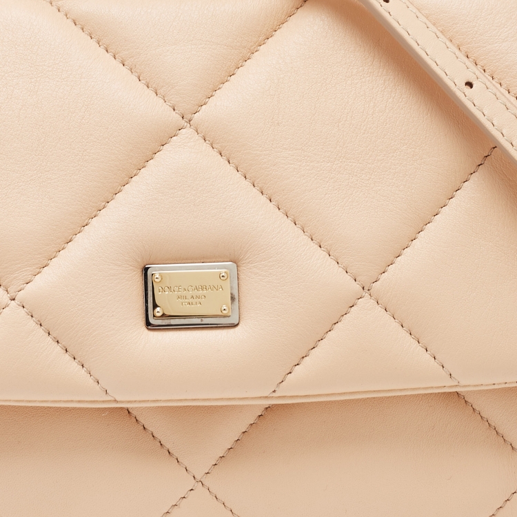 Pre Owned Dolce & Gabbana Beige Quilted Leather Small Miss Sicily Top Handle Bag