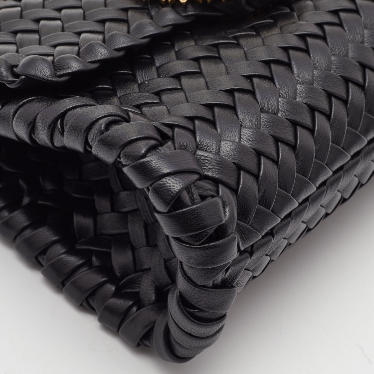 Pre Owned Dolce & Gabbana Black Woven Leather Devotion Shoulder Bag