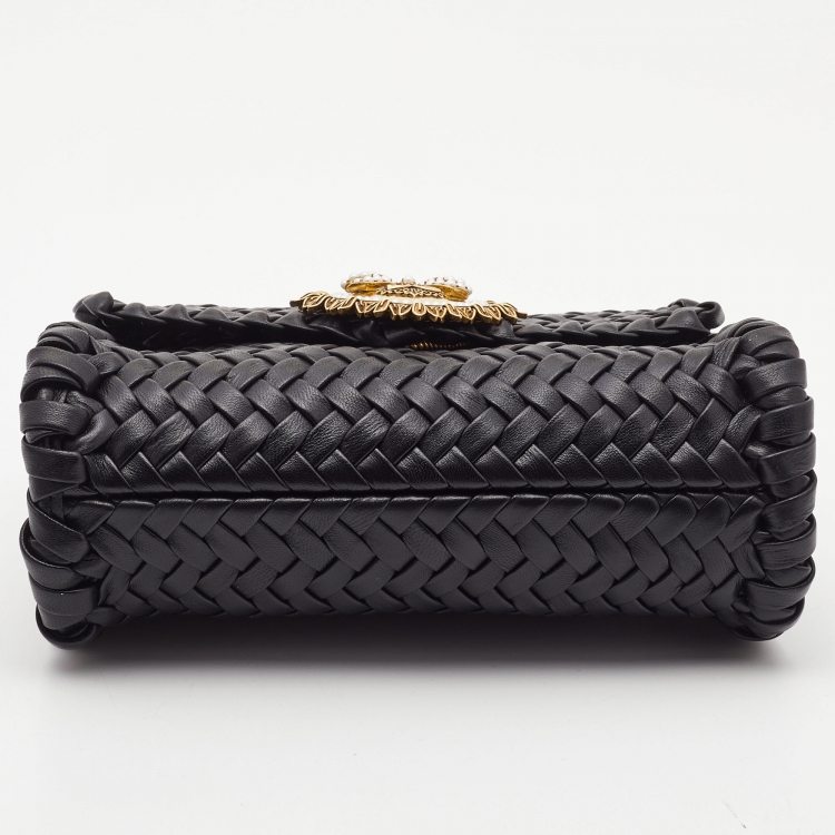 Pre Owned Dolce & Gabbana Black Woven Leather Devotion Shoulder Bag
