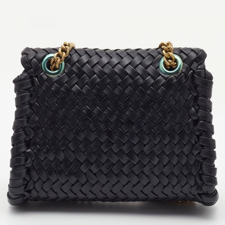 Pre Owned Dolce & Gabbana Black Woven Leather Devotion Shoulder Bag