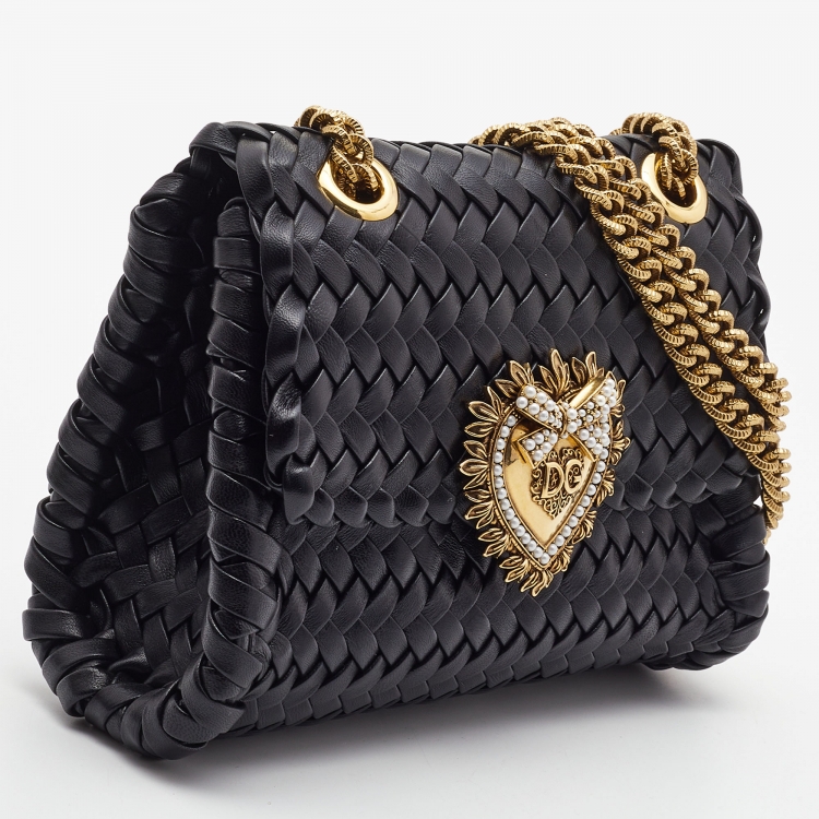 Pre Owned Dolce & Gabbana Black Woven Leather Devotion Shoulder Bag