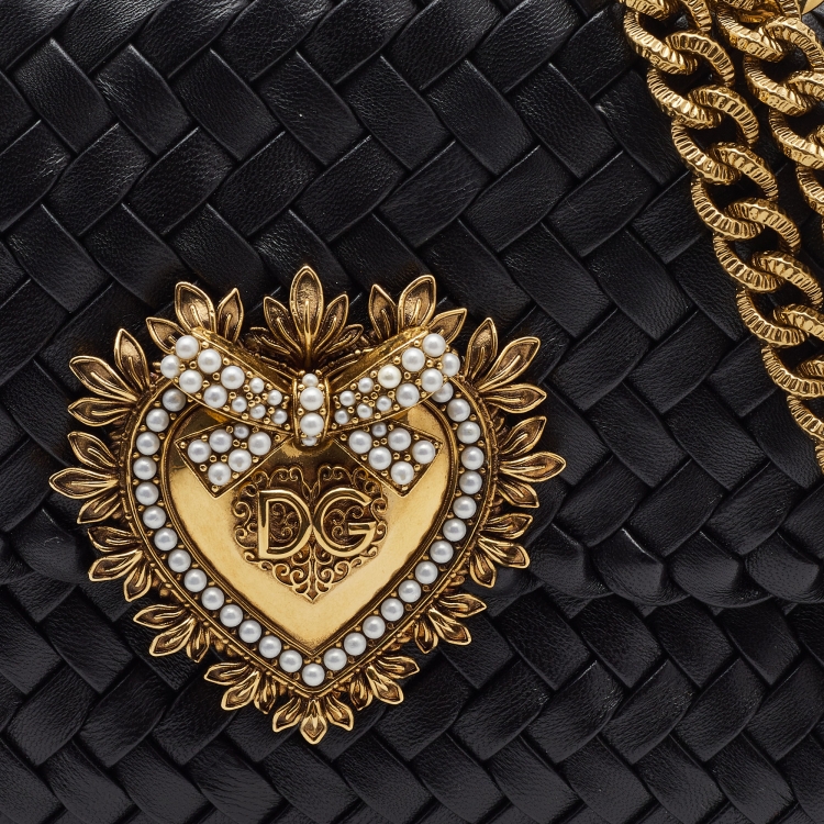 Pre Owned Dolce & Gabbana Black Woven Leather Devotion Shoulder Bag
