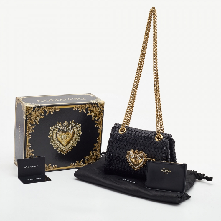 Pre Owned Dolce & Gabbana Black Woven Leather Devotion Shoulder Bag