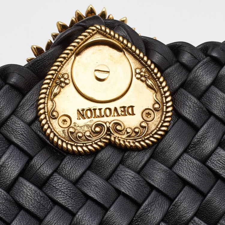 Pre Owned Dolce & Gabbana Black Woven Leather Devotion Shoulder Bag