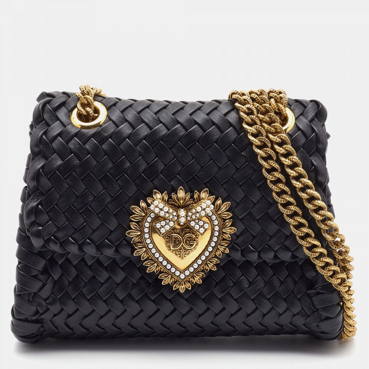 Pre Owned Dolce & Gabbana Black Woven Leather Devotion Shoulder Bag