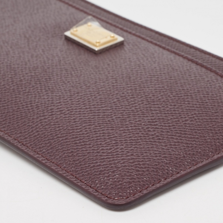 Pre Owned Dolce & Gabbana Burgundy Leather Zip Card Holder 