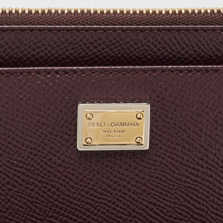 Pre Owned Dolce & Gabbana Burgundy Leather Zip Card Holder 
