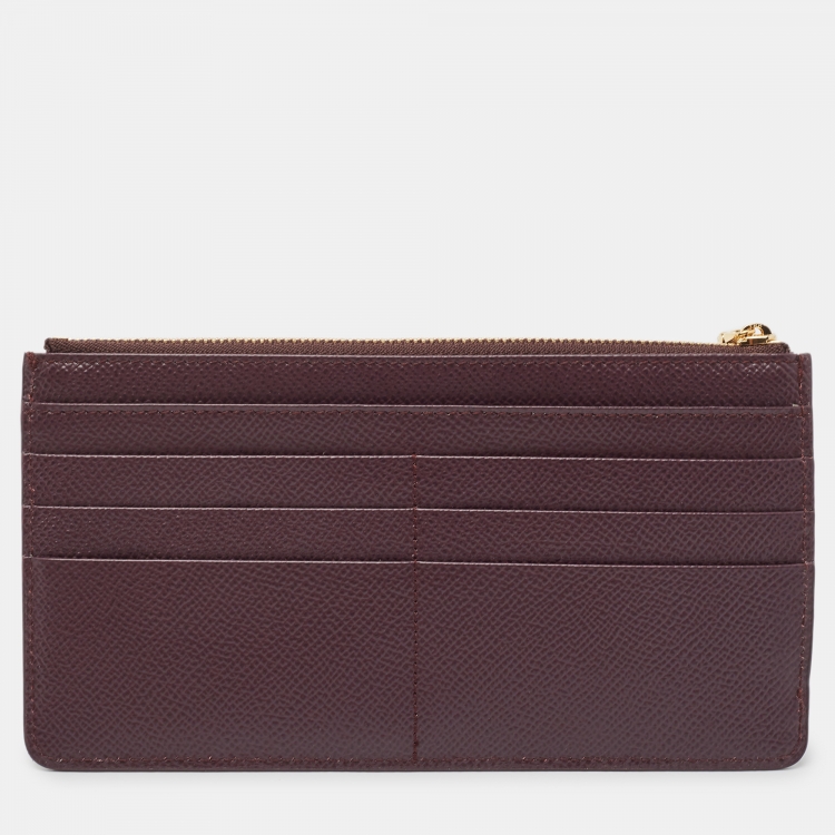 Pre Owned Dolce & Gabbana Burgundy Leather Zip Card Holder 