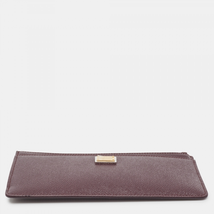 Pre Owned Dolce & Gabbana Burgundy Leather Zip Card Holder 
