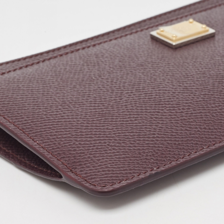 Pre Owned Dolce & Gabbana Burgundy Leather Zip Card Holder 