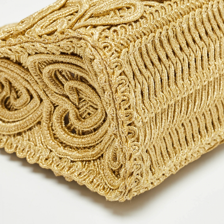 Pre Owned Dolce & Gabbana Gold Lurex Fabric Cordonetto Shoulder Bag