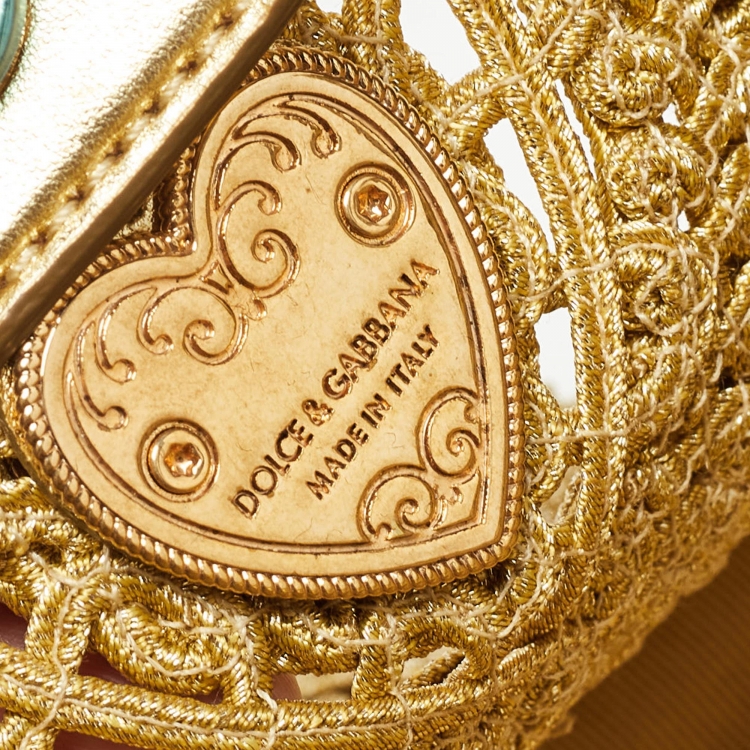 Pre Owned Dolce & Gabbana Gold Lurex Fabric Cordonetto Shoulder Bag