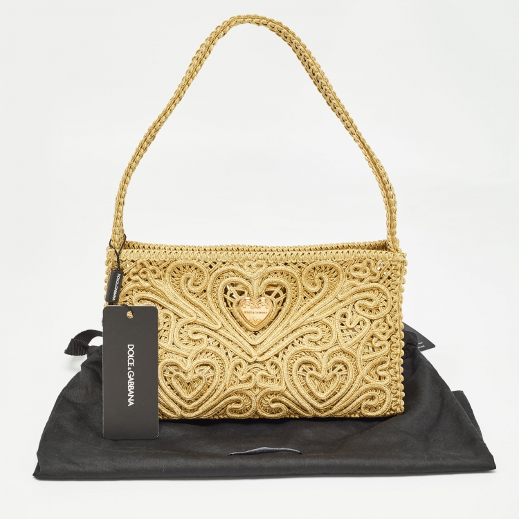Pre Owned Dolce & Gabbana Gold Lurex Fabric Cordonetto Shoulder Bag