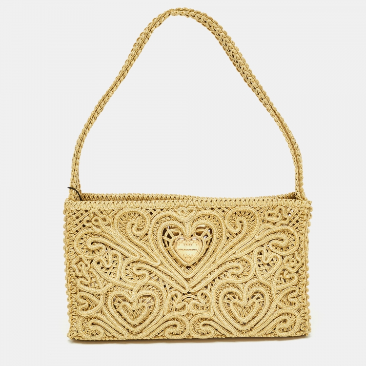 Pre Owned Dolce & Gabbana Gold Lurex Fabric Cordonetto Shoulder Bag