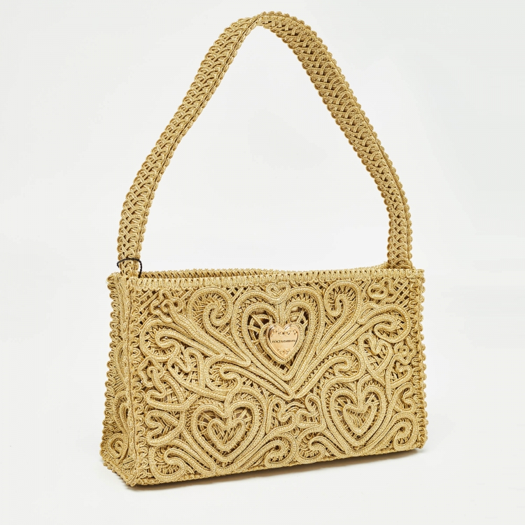 Pre Owned Dolce & Gabbana Gold Lurex Fabric Cordonetto Shoulder Bag