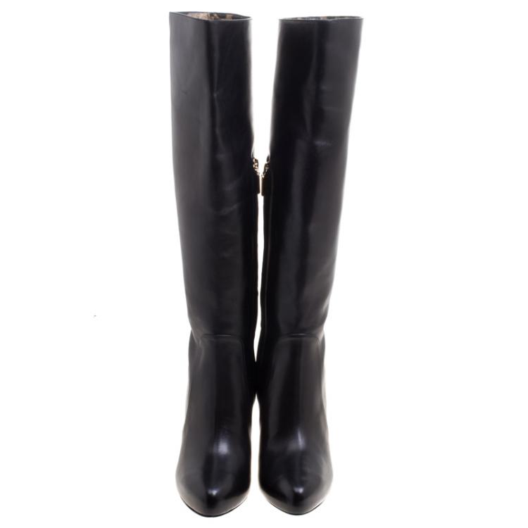 Pre Owned Dolce and Gabbana Black Leather Knee Length Boots Size 39