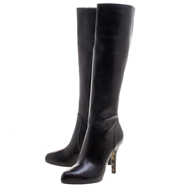 Pre Owned Dolce and Gabbana Black Leather Knee Length Boots Size 39