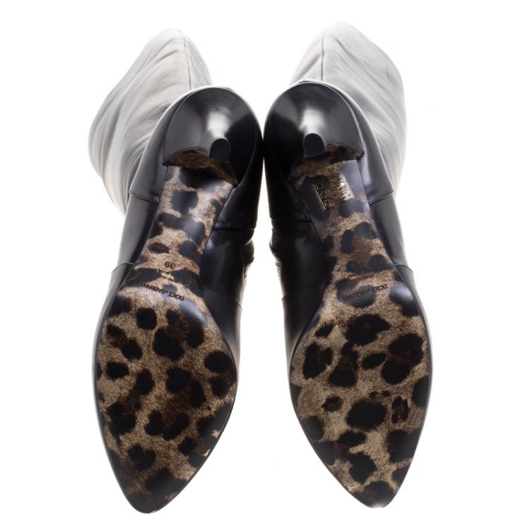 Pre Owned Dolce and Gabbana Black Leather Knee Length Boots Size 39