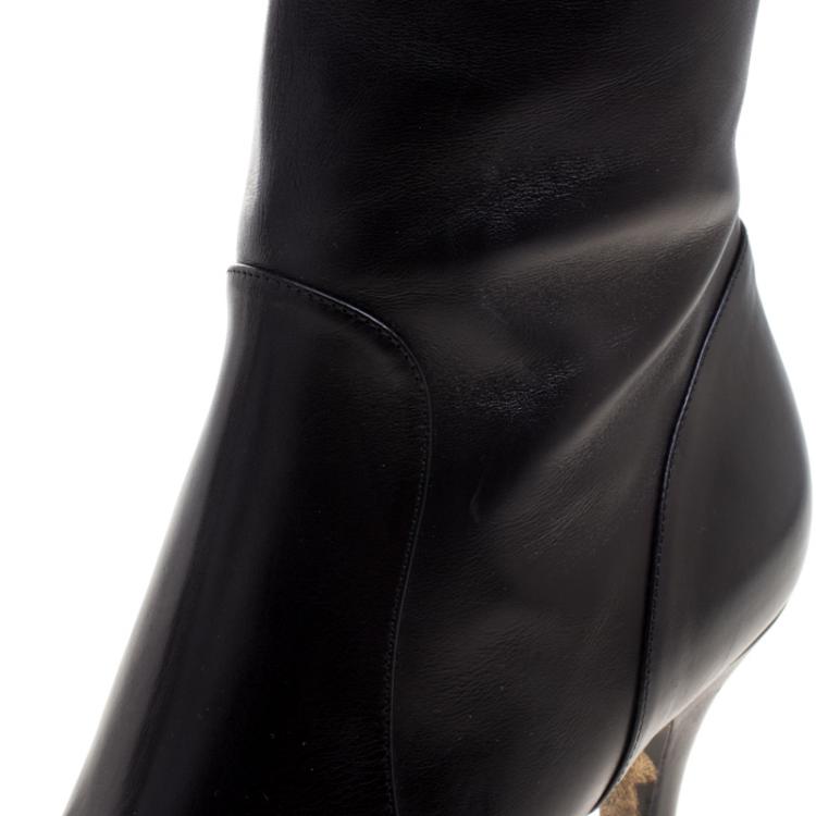 Pre Owned Dolce and Gabbana Black Leather Knee Length Boots Size 39