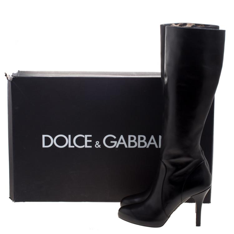 Pre Owned Dolce and Gabbana Black Leather Knee Length Boots Size 39