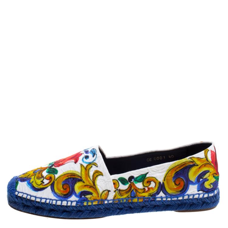Pre Owned Dolce and Gabbana Multicolor Printed Brocade Espadrilles Size 40
