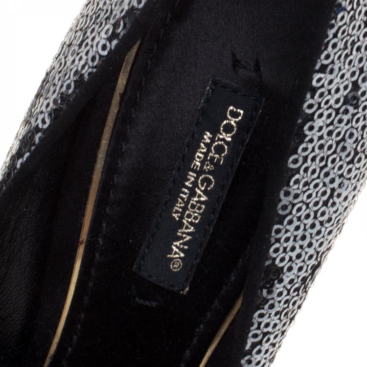 Pre Owned Dolce and Gabbana Sequin Embellished Peep Toe Pumps Size 37