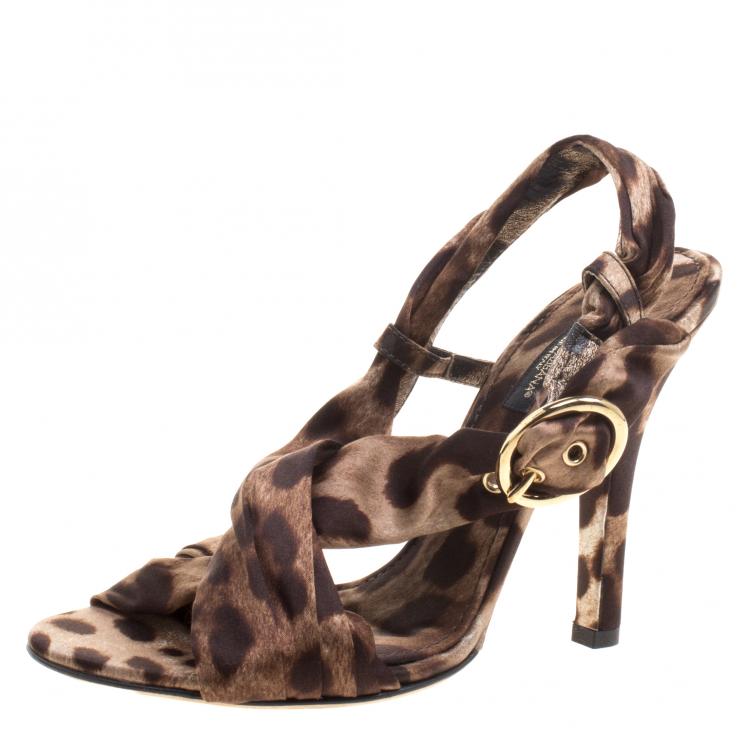 Pre Owned Dolce and Gabbana Leopard Print Silk Slingback Sandals Size 37