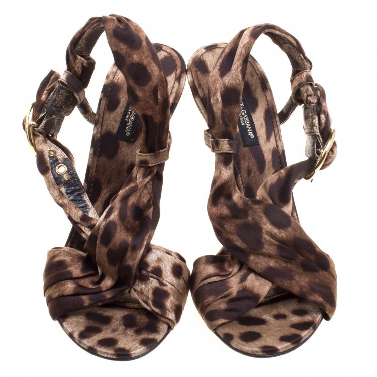 Pre Owned Dolce and Gabbana Leopard Print Silk Slingback Sandals Size 37