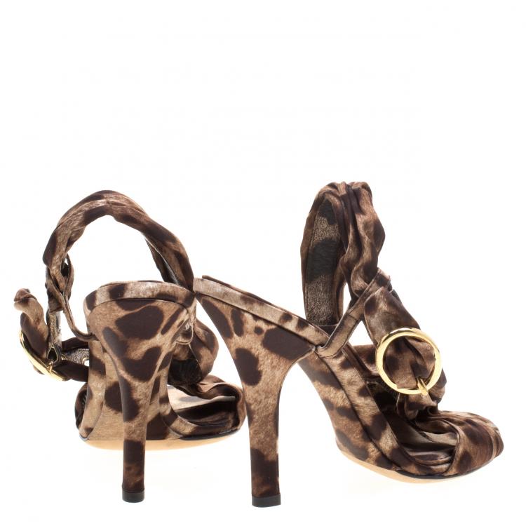 Pre Owned Dolce and Gabbana Leopard Print Silk Slingback Sandals Size 37