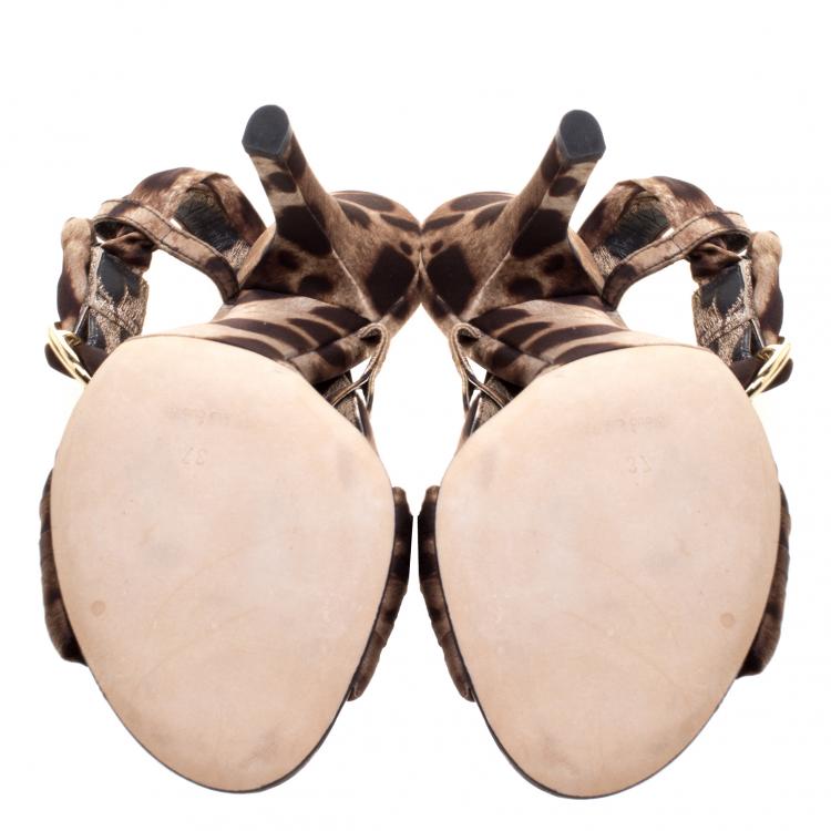 Pre Owned Dolce and Gabbana Leopard Print Silk Slingback Sandals Size 37