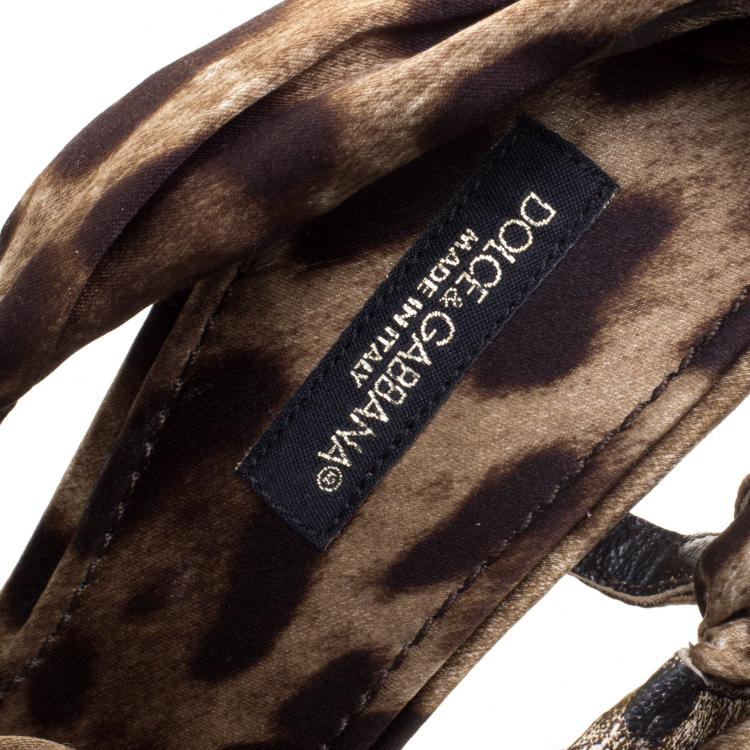 Pre Owned Dolce and Gabbana Leopard Print Silk Slingback Sandals Size 37