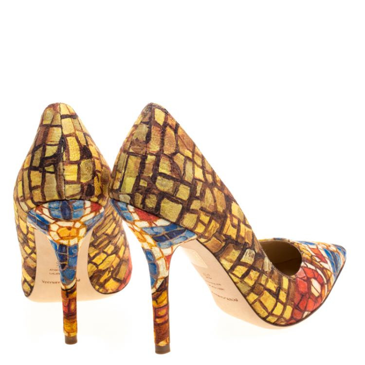 Pre Owned Dolce and Gabbana Mosaic Printed Silk Pointed Toe Pumps Size 35