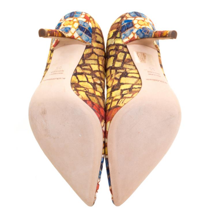 Pre Owned Dolce and Gabbana Mosaic Printed Silk Pointed Toe Pumps Size 35