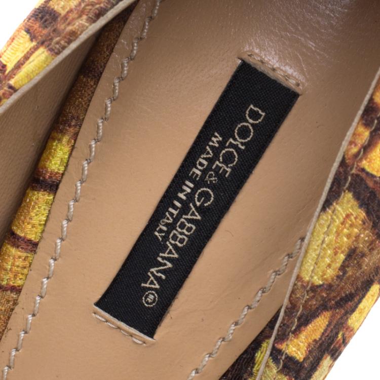 Pre Owned Dolce and Gabbana Mosaic Printed Silk Pointed Toe Pumps Size 35