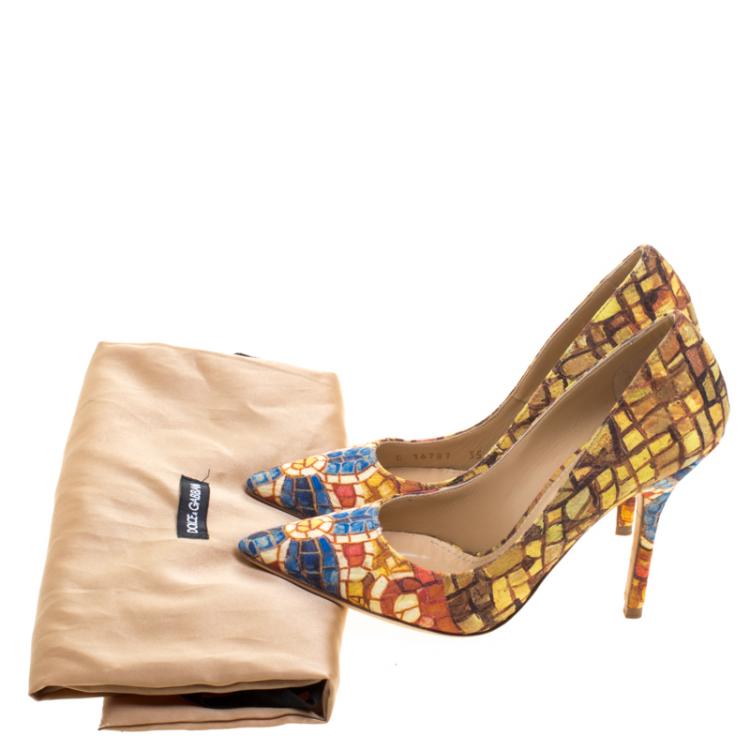 Pre Owned Dolce and Gabbana Mosaic Printed Silk Pointed Toe Pumps Size 35