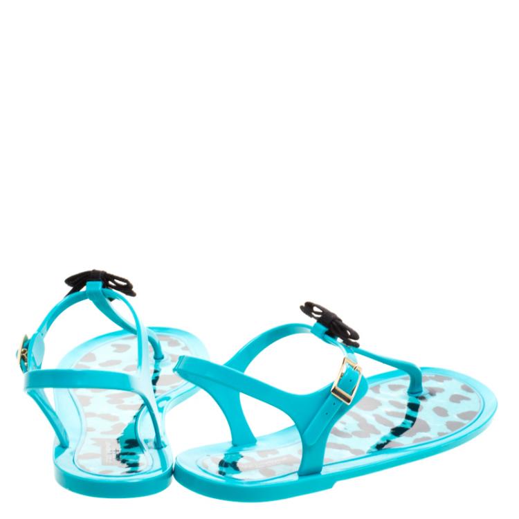 Pre Owned Dolce and Gabbana Turquoise Blue Jelly Bow Thong Flat Sandals Size 40