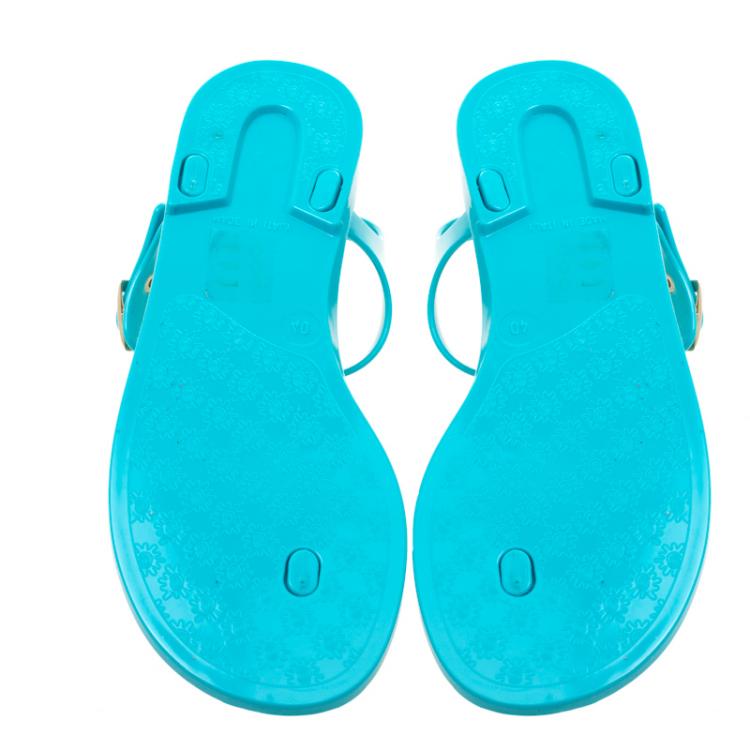 Pre Owned Dolce and Gabbana Turquoise Blue Jelly Bow Thong Flat Sandals Size 40