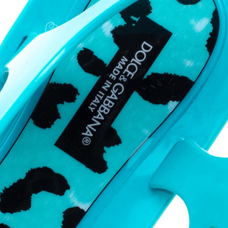 Pre Owned Dolce and Gabbana Turquoise Blue Jelly Bow Thong Flat Sandals Size 40