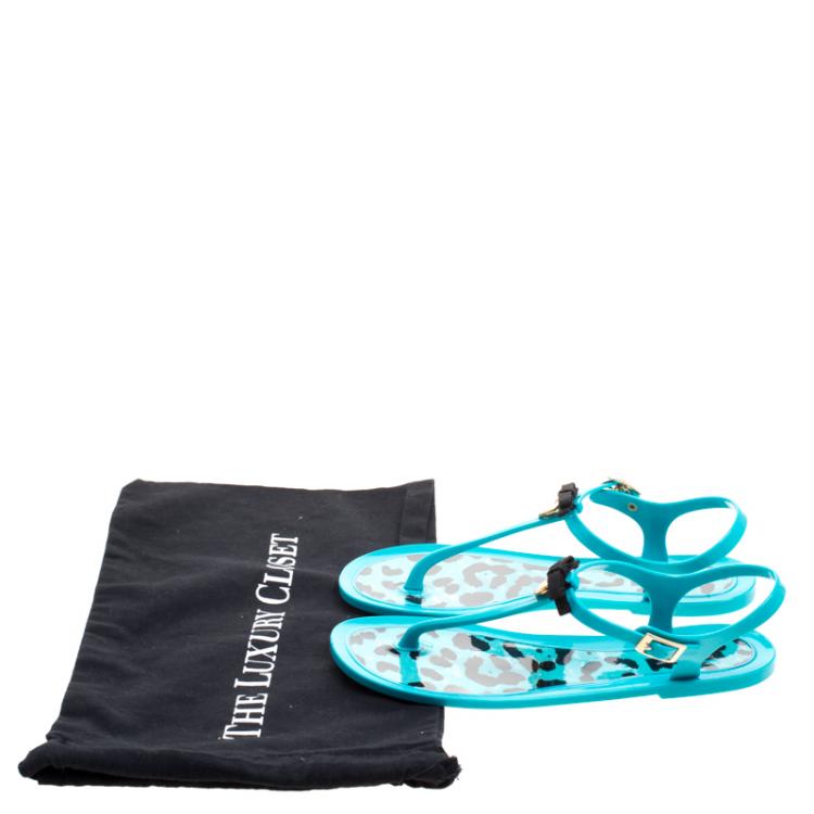 Pre Owned Dolce and Gabbana Turquoise Blue Jelly Bow Thong Flat Sandals Size 40