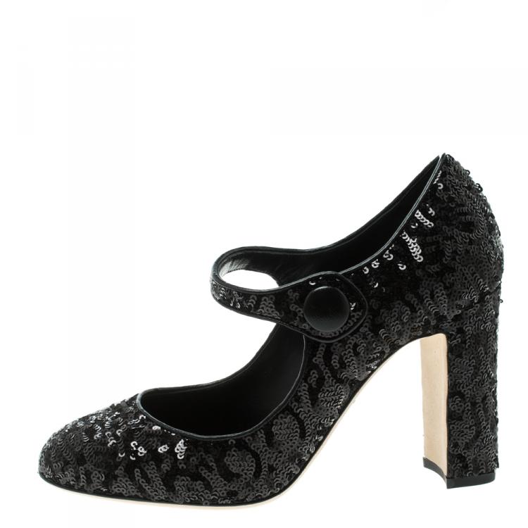مملوكة مسبقًا Dolce and Gabbana Black Sequin Mary Jane Pumps Size 38