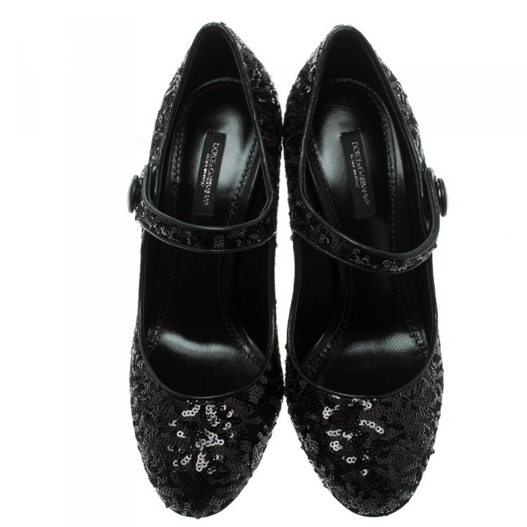 مملوكة مسبقًا Dolce and Gabbana Black Sequin Mary Jane Pumps Size 38