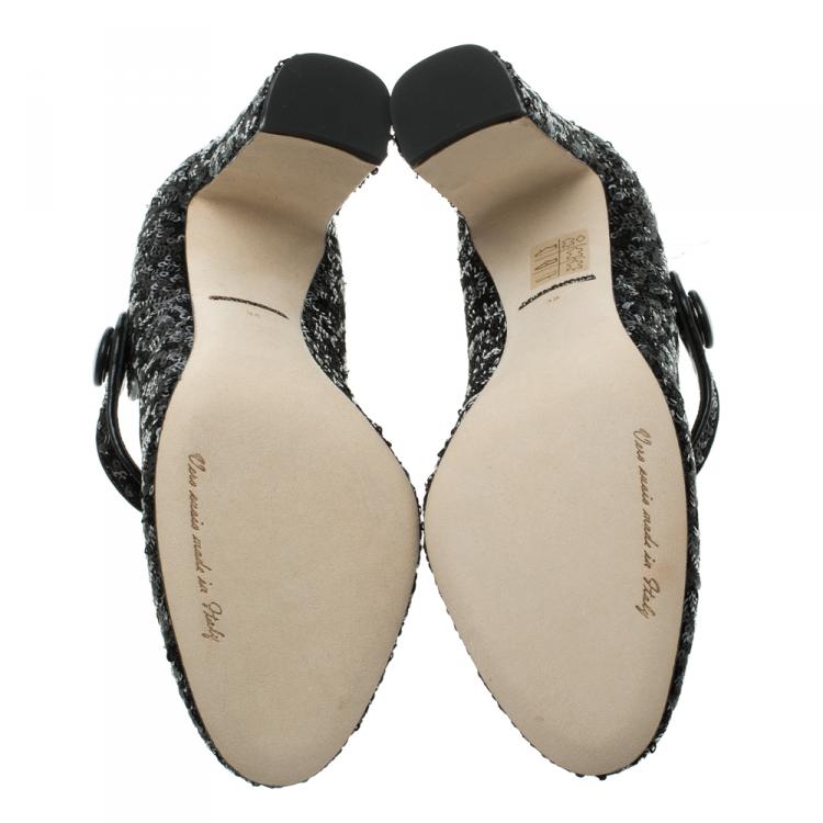 مملوكة مسبقًا Dolce and Gabbana Black Sequin Mary Jane Pumps Size 38