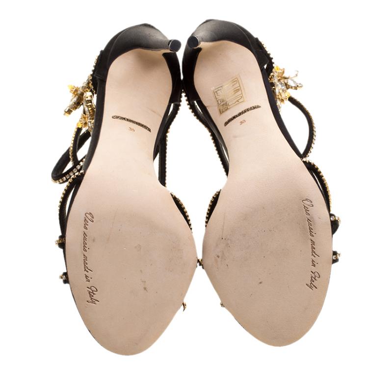 Pre Owned Dolce and Gabbana Black Satin Crystal Embellished Sandals