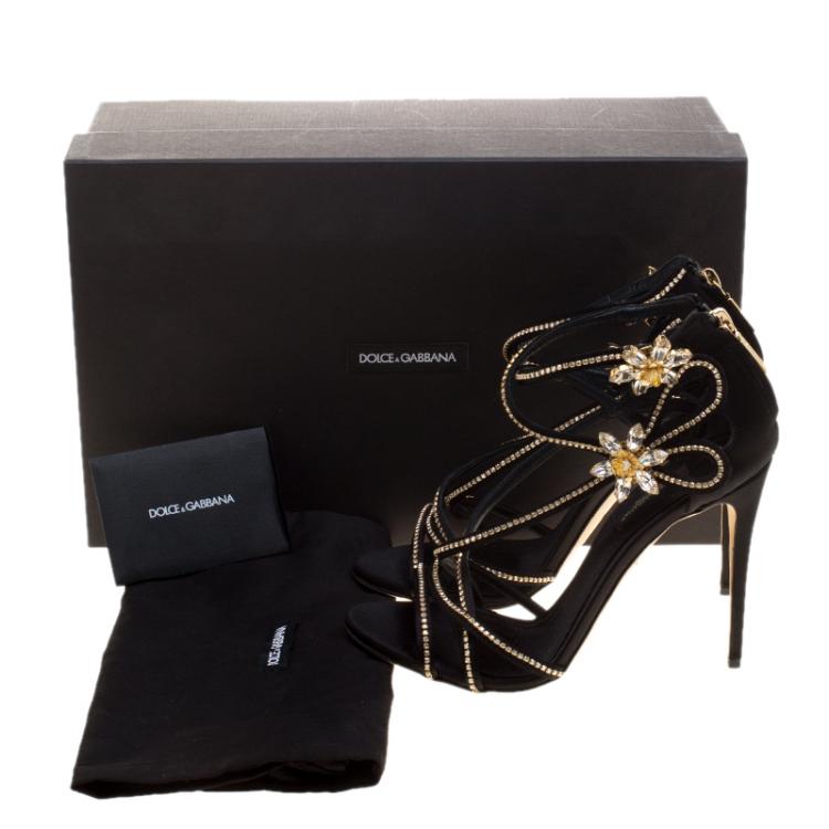 Pre Owned Dolce and Gabbana Black Satin Crystal Embellished Sandals