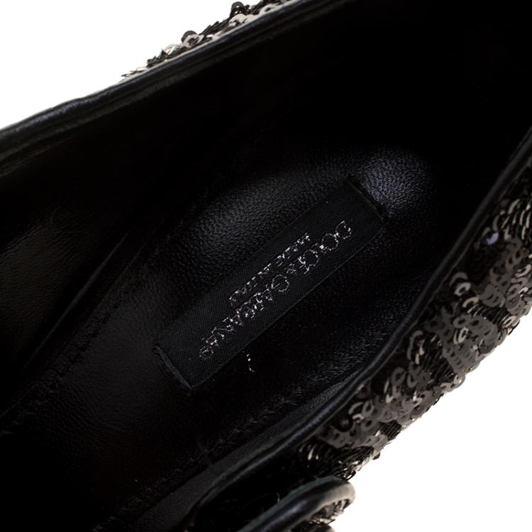Pre Owned Dolce and Gabbana Black Sequin Mary Jane Pumps Size 38